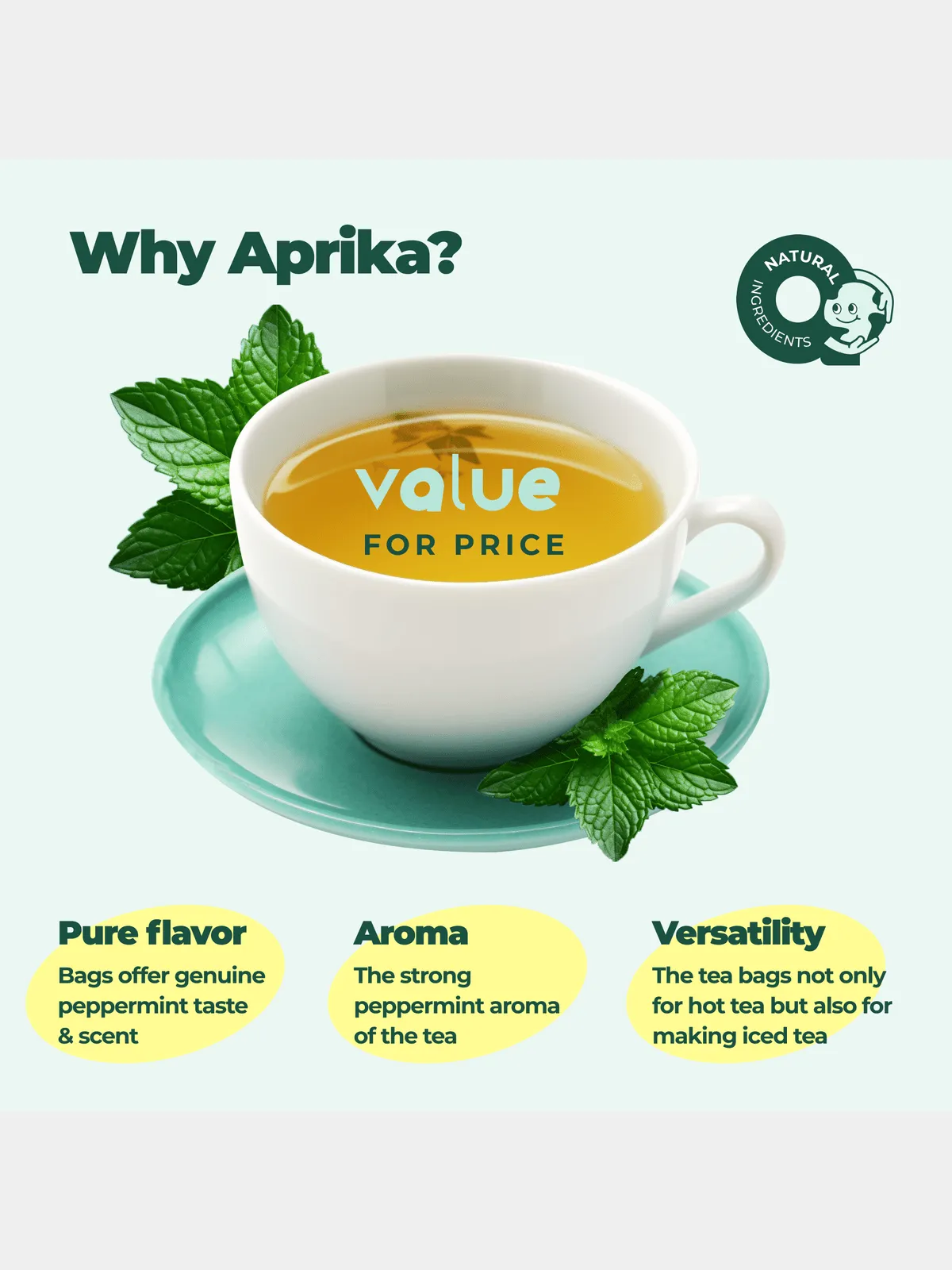 100% Pure Peppermint Herbal Tea, 60 bags