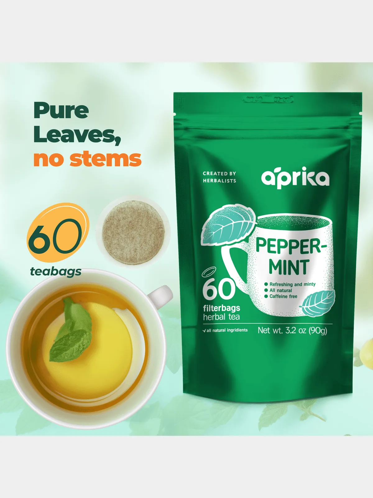 100% Pure Peppermint Herbal Tea, 60 bags