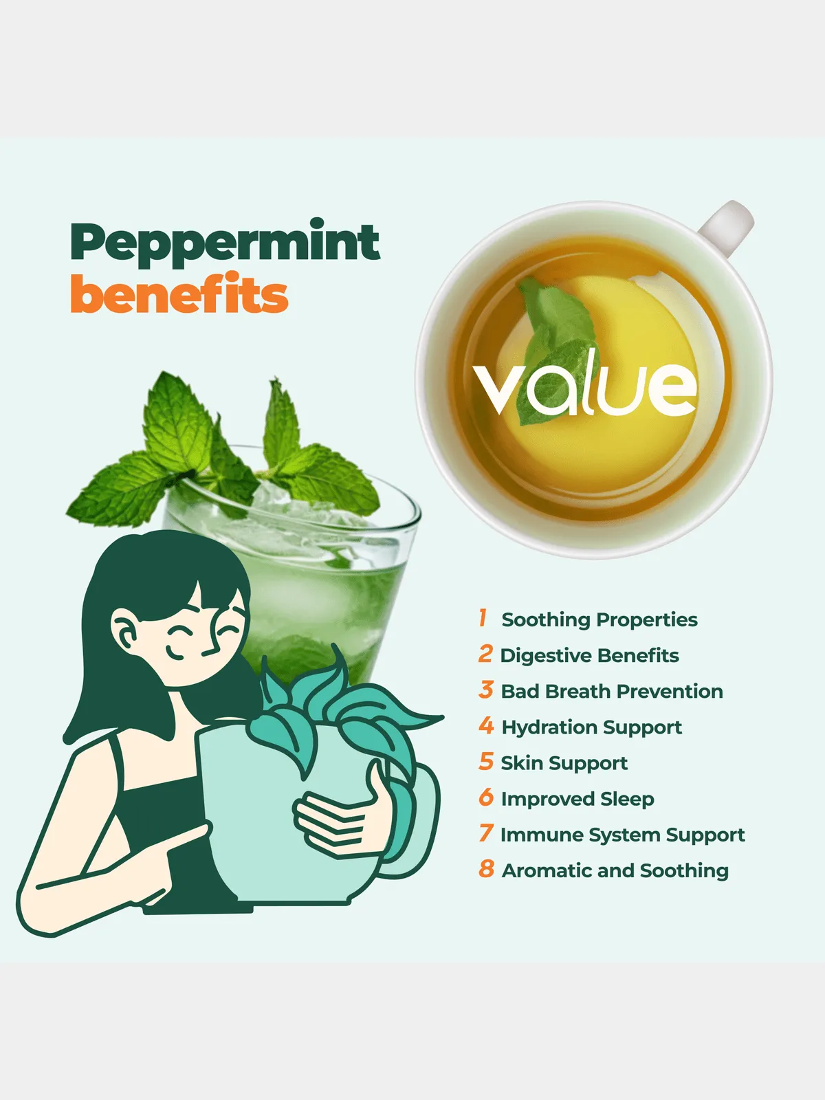 100% Pure Peppermint Herbal Tea, 60 bags