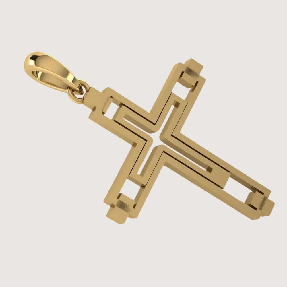 14k Gold Modern Geometric Cross Pendant