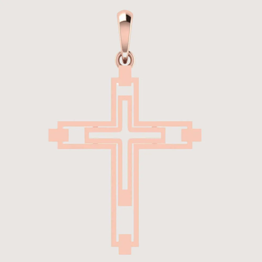 14k Gold Modern Geometric Cross Pendant