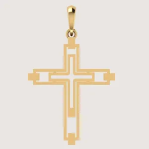 14k Gold Modern Geometric Cross Pendant