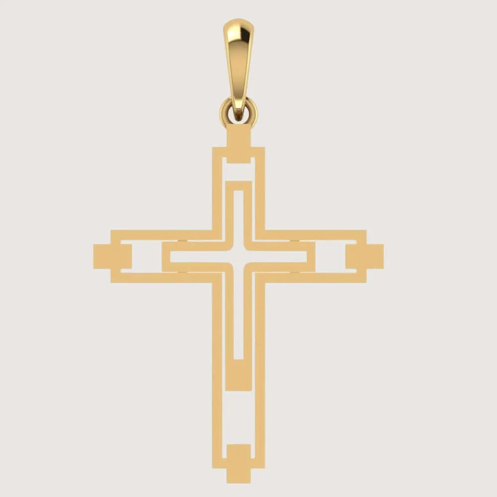 14k Gold Modern Geometric Cross Pendant