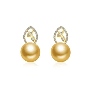 18K Solid Gold? South Sea Golden Pearl Stud Earrings KE00127