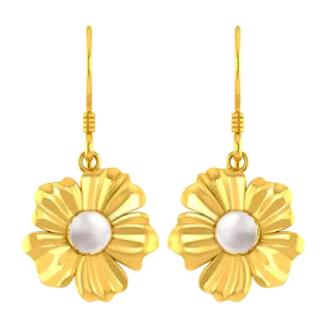22k Flower Shaped Earrings With Gold Petals And A Pearl In Between
