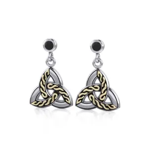 A showcase of everything special ~ Celtic Knotwork Trinity Sterling Silver Earrings with 18k Gold accent and Gemstone MER705