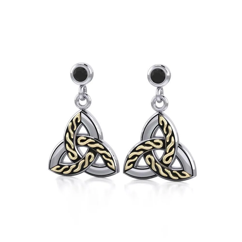 A showcase of everything special ~ Celtic Knotwork Trinity Sterling Silver Earrings with 18k Gold accent and Gemstone MER705