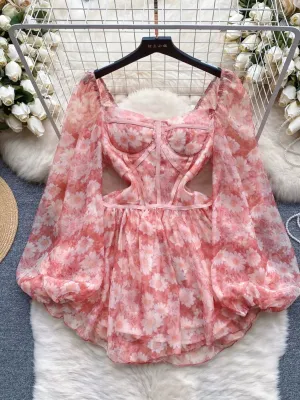 Airy Floral Puff-Sleeve Mini Dress