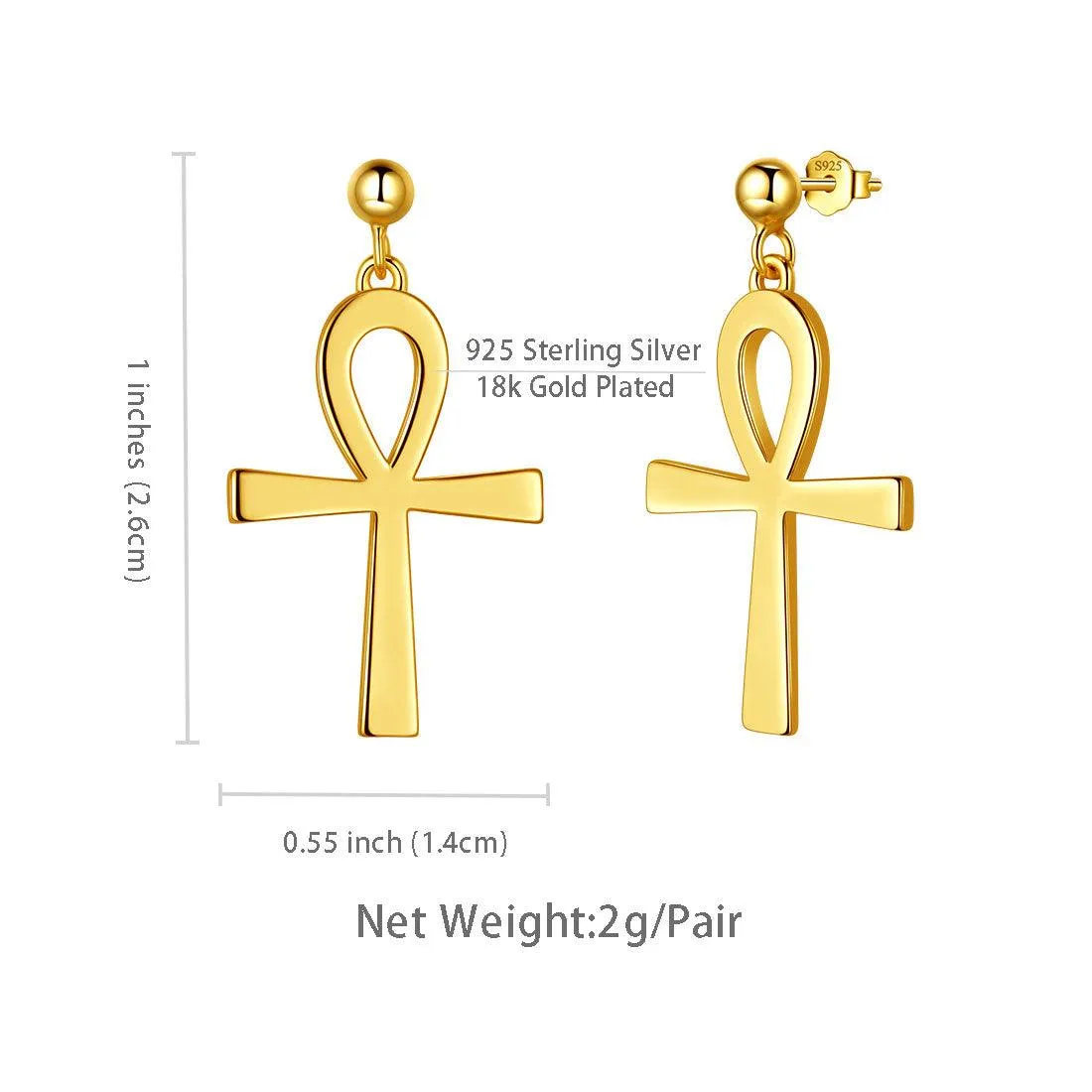 Ankh Cross Drop Earrings Women Mens Jewelry Sterling Silver