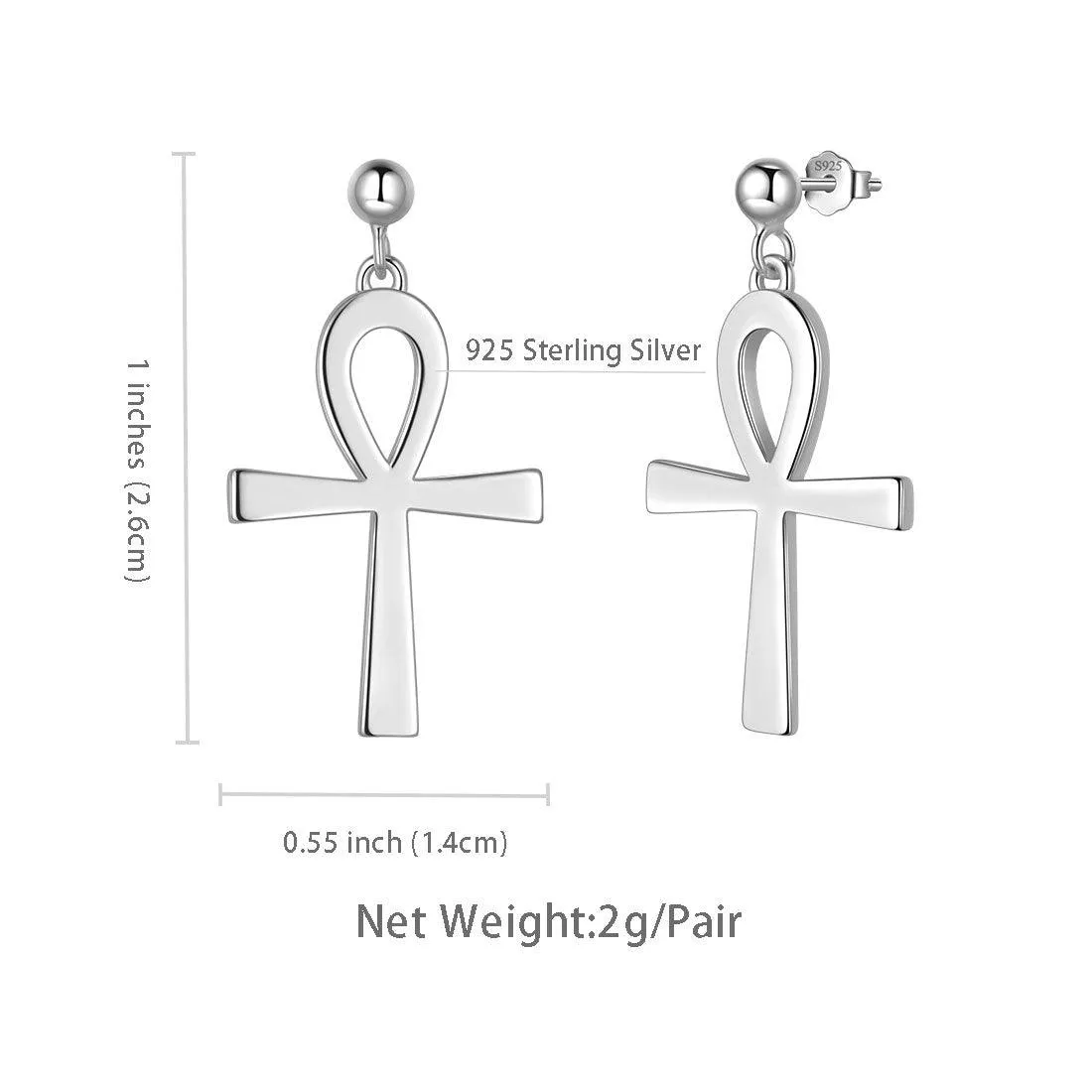 Ankh Cross Drop Earrings Women Mens Jewelry Sterling Silver