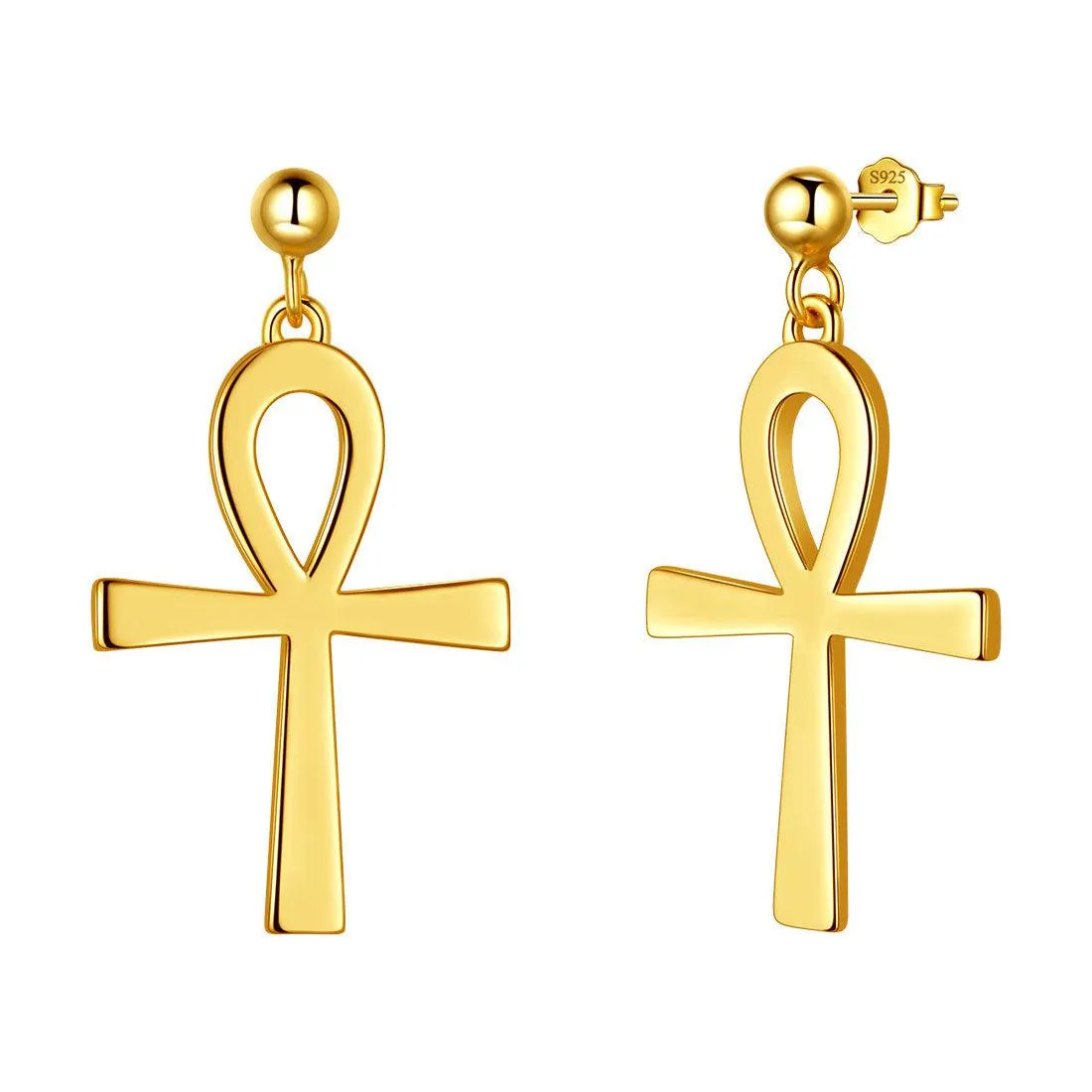 Ankh Cross Drop Earrings Women Mens Jewelry Sterling Silver