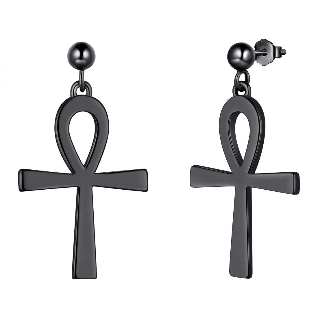 Ankh Cross Drop Earrings Women Mens Jewelry Sterling Silver