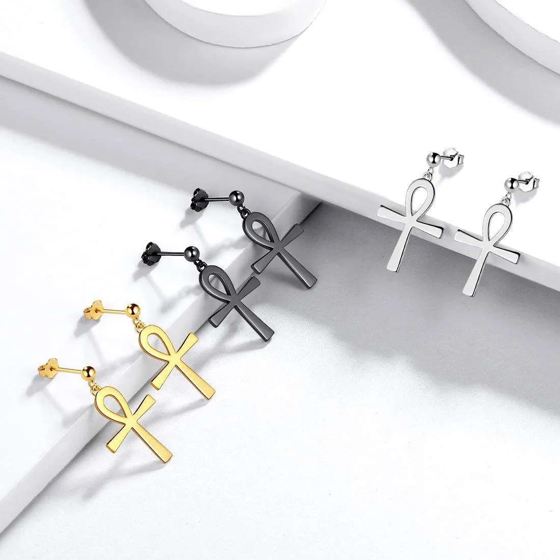 Ankh Cross Drop Earrings Women Mens Jewelry Sterling Silver