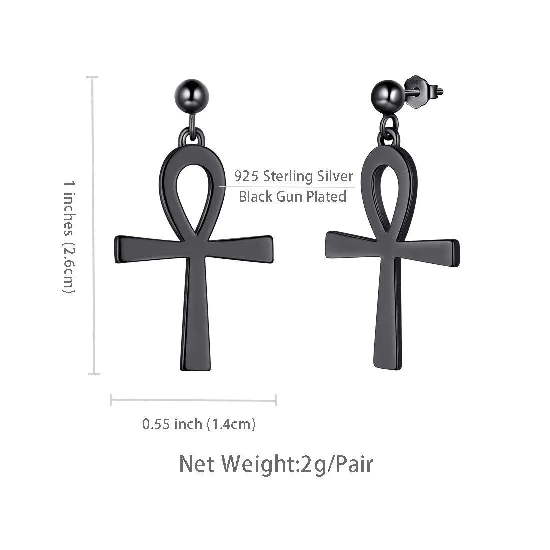 Ankh Cross Drop Earrings Women Mens Jewelry Sterling Silver