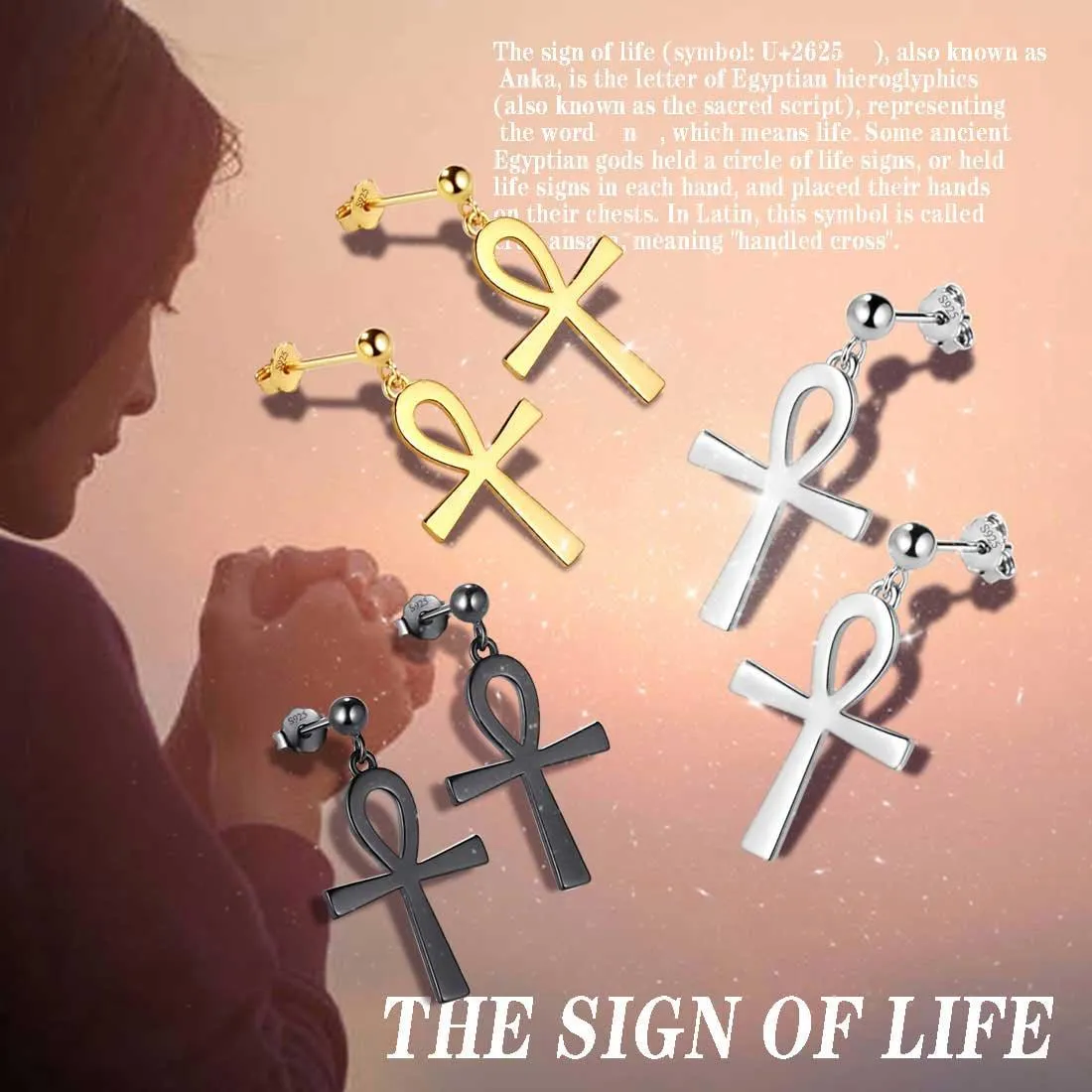 Ankh Cross Drop Earrings Women Mens Jewelry Sterling Silver