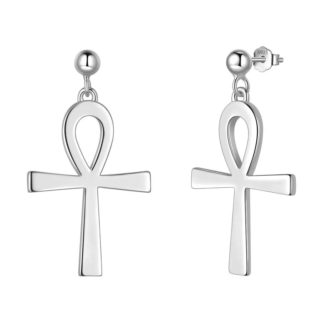 Ankh Cross Drop Earrings Women Mens Jewelry Sterling Silver