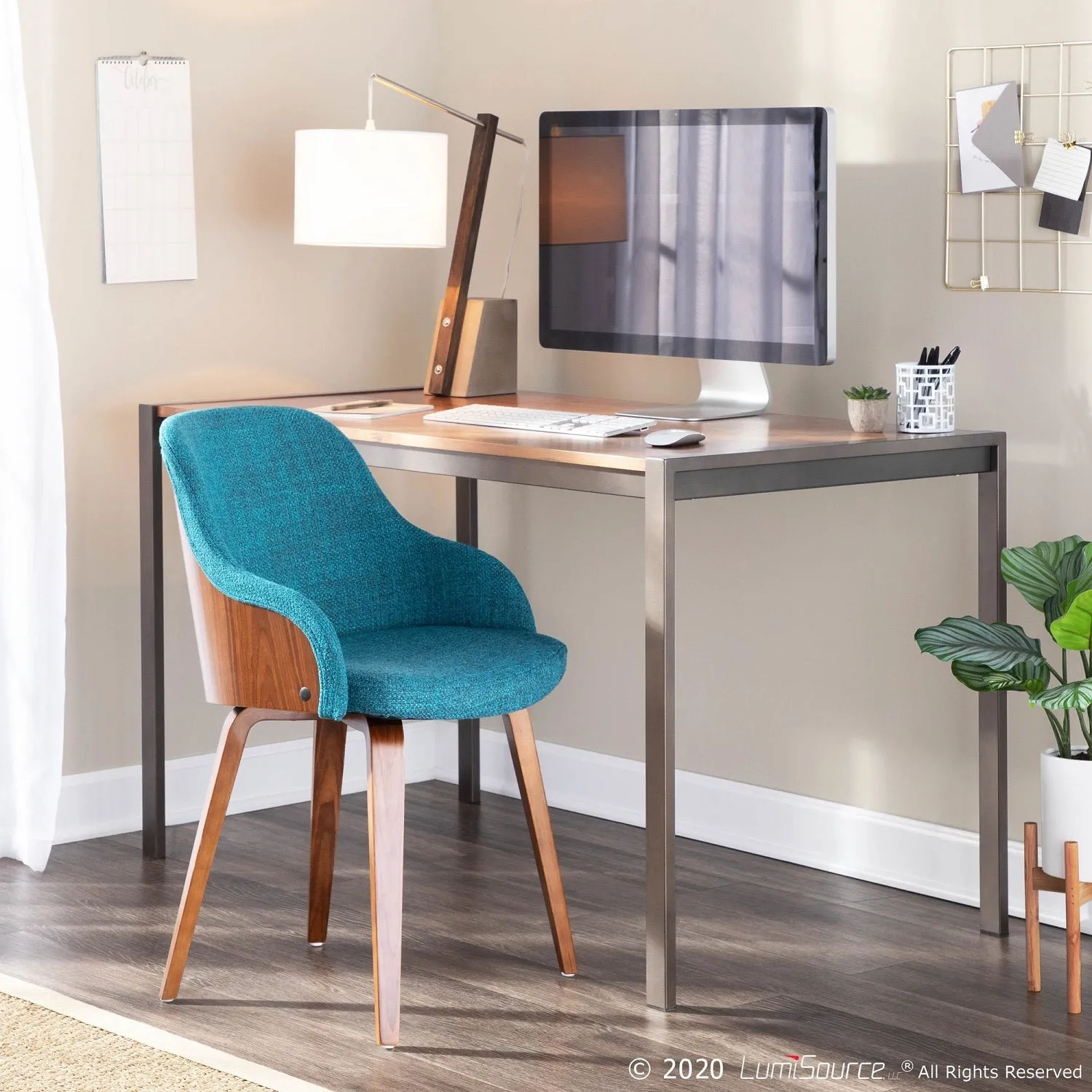 Bacci Mid-Century Modern Dining/ Accent Chair in Walnut Wood and Teal Fabric by LumiSource