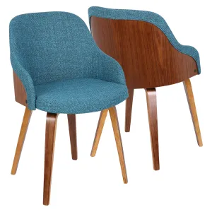 Bacci Mid-Century Modern Dining/ Accent Chair in Walnut Wood and Teal Fabric by LumiSource