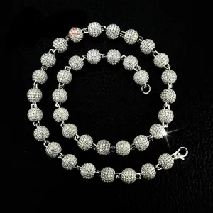 Buddha Beads Necklace - Silver 925 Cuban Link Moissanite Chain