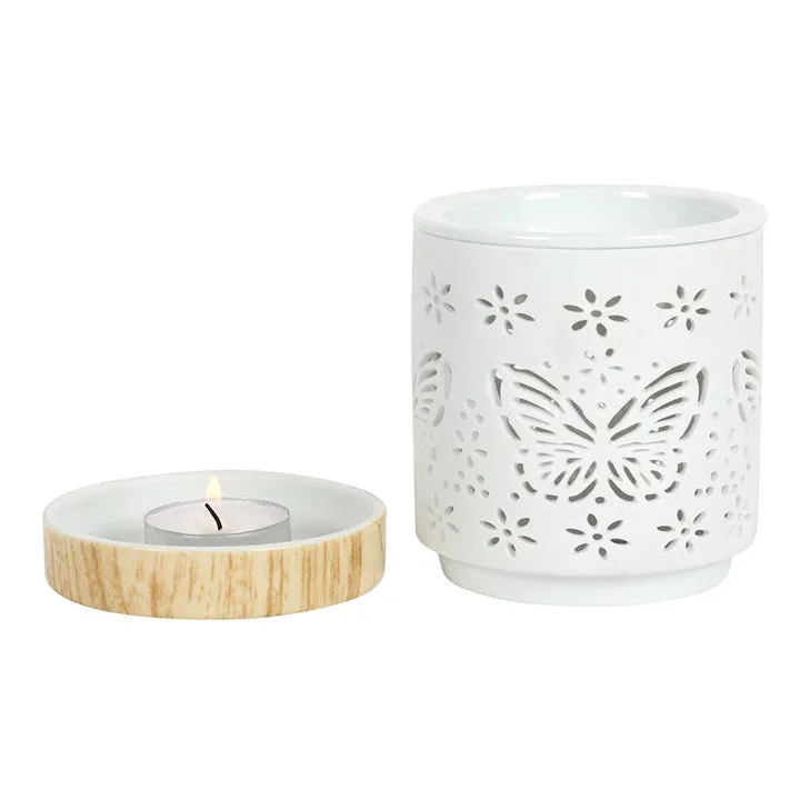 Butterfly Matte Ceramic Wax Burner - White