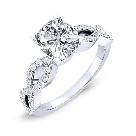 Camellia Diamond Matching Band for Cushion Center (Band Only. Engagement Ring Not Included)