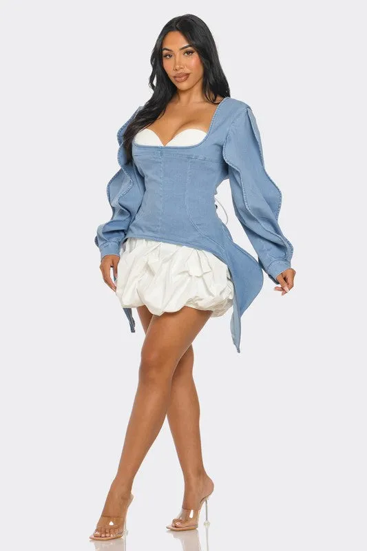 Eternal Denim Peplum Corset Dress