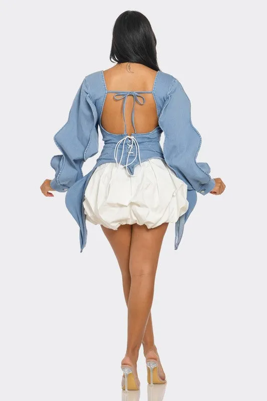 Eternal Denim Peplum Corset Dress