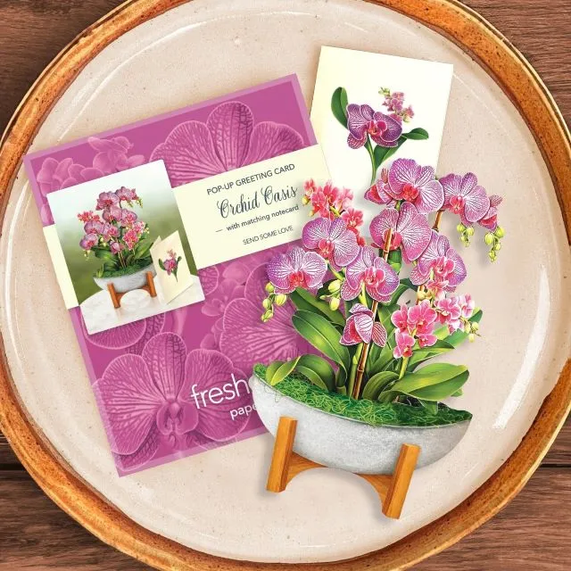 FreshCut Paper Pop Up Mini Orchid Oasis 3D Greeting Card