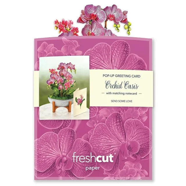 FreshCut Paper Pop Up Mini Orchid Oasis 3D Greeting Card