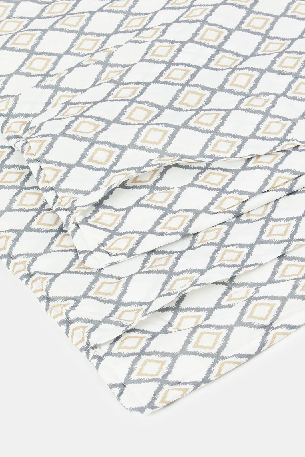 Grey 3-Piece Geometric Printed Quilt Set (Double Size)