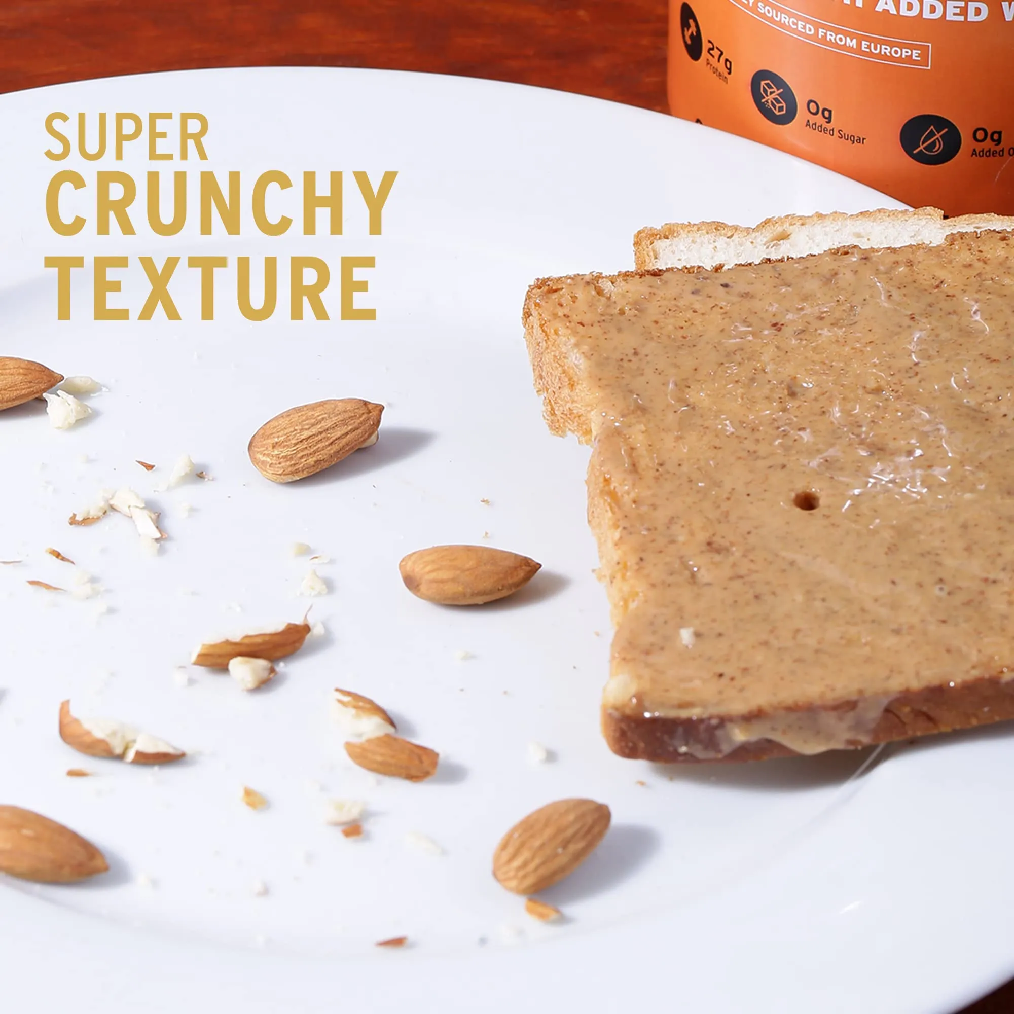 Head High Protein Nutbutter (925g, Unsweetened, Almond Butter Crunchy) | 100% Pure Nuts | Added Whey | Protein & Fiber Rich Nutritious Snack