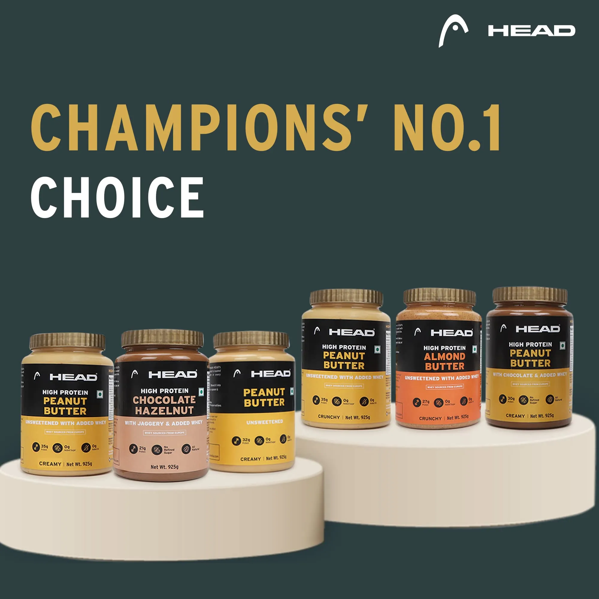 Head High Protein Nutbutter (925g, Unsweetened, Almond Butter Crunchy) | 100% Pure Nuts | Added Whey | Protein & Fiber Rich Nutritious Snack