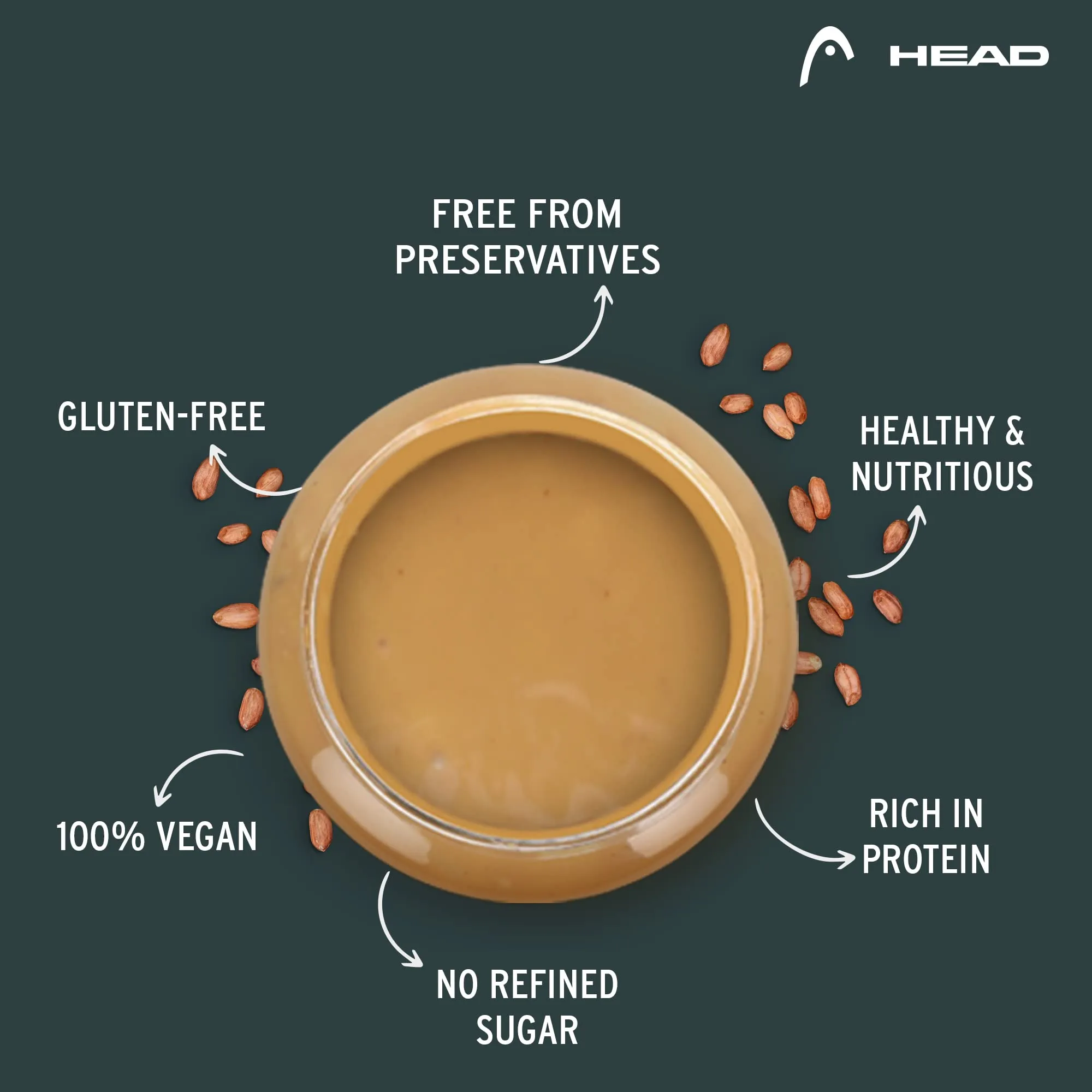 Head High Protein Peanut Butter (925g, Unsweetened, Creamy) | 100% Pure Nuts | Added Whey | Protein Rich Nutritious Snack