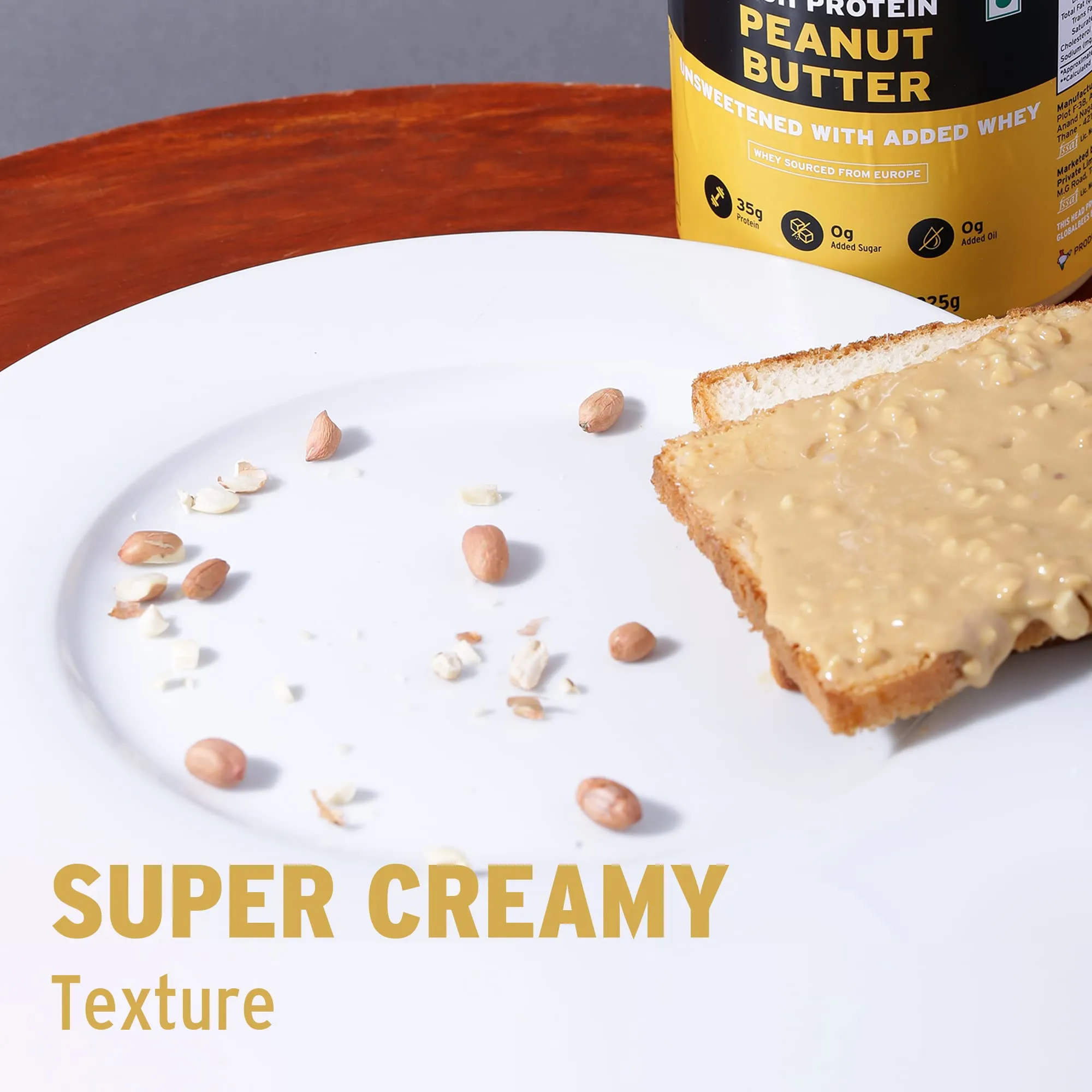 Head High Protein Peanut Butter (925g, Unsweetened, Creamy) | 100% Pure Nuts | Added Whey | Protein Rich Nutritious Snack