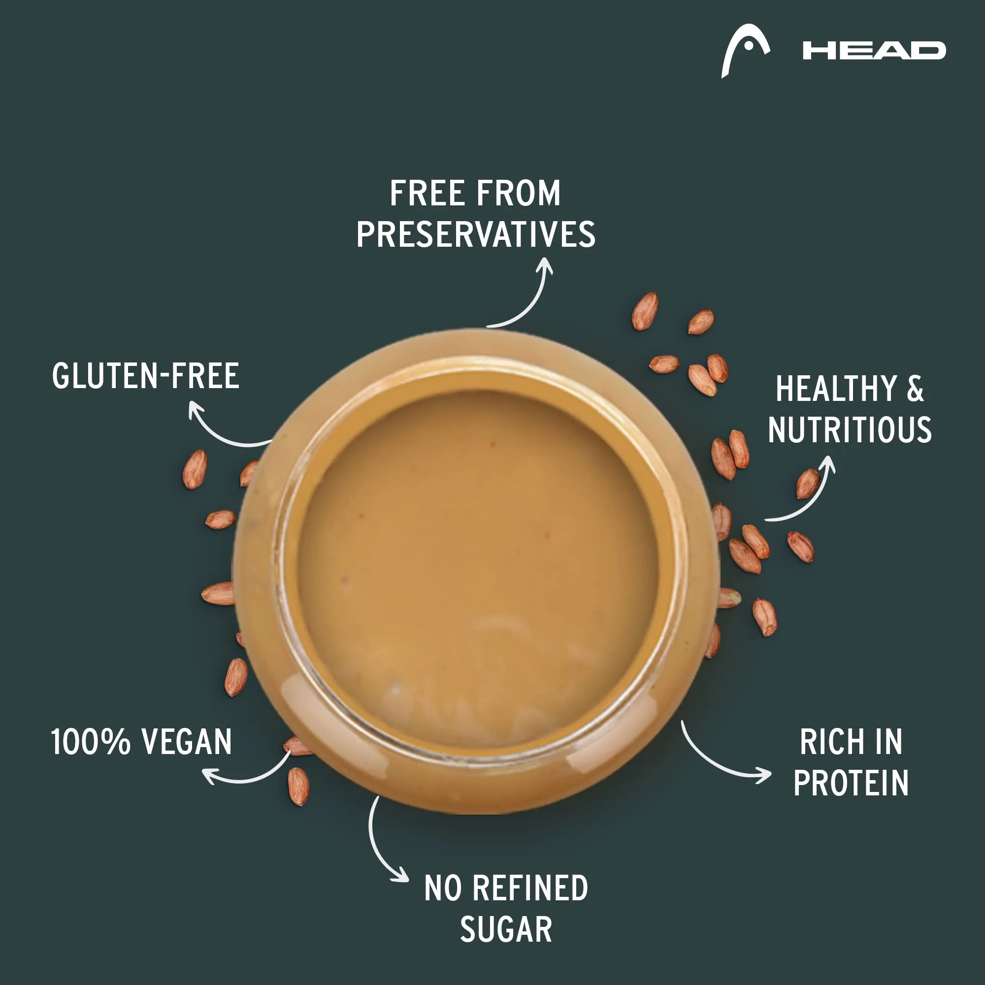 Head High Protein Peanut Butter (925g, Unsweetened, Crunchy) | 100% Pure Nuts | Protein & Fiber Rich Nutritious Snack