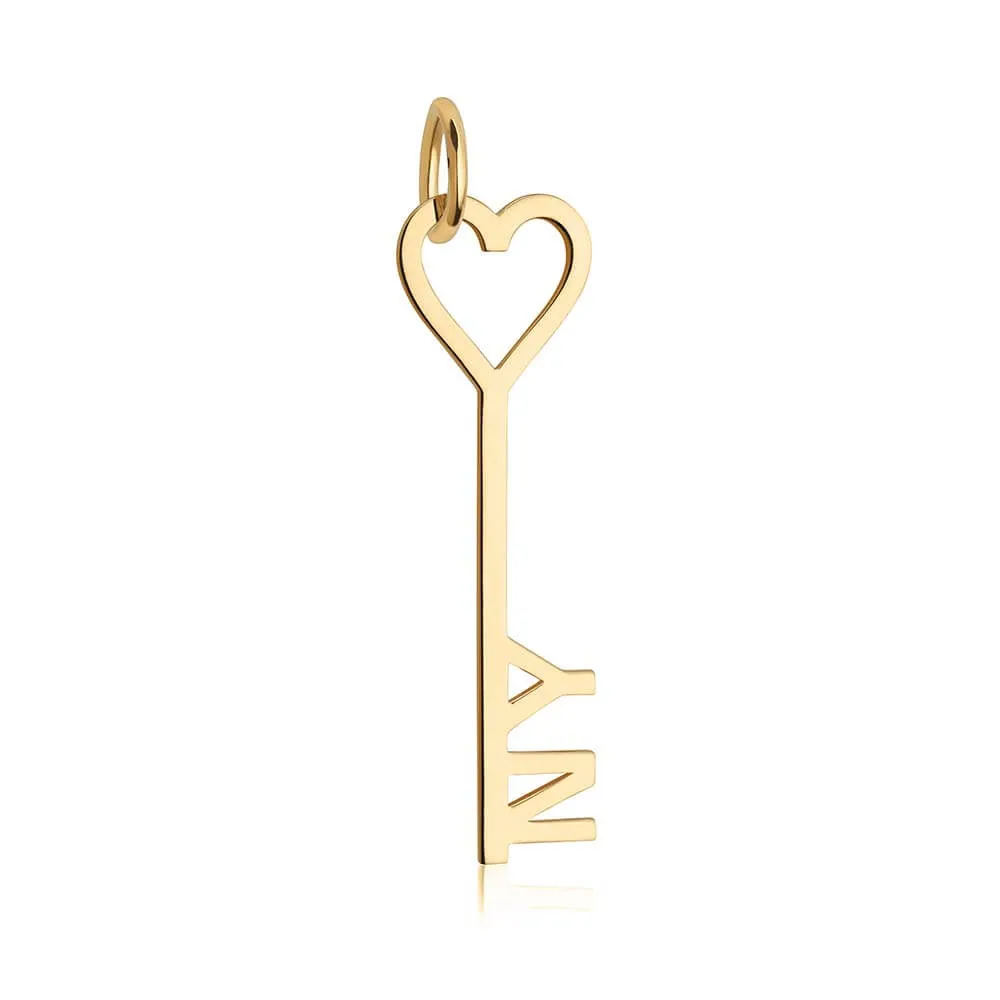 Key & Heart Charm New York City Gold