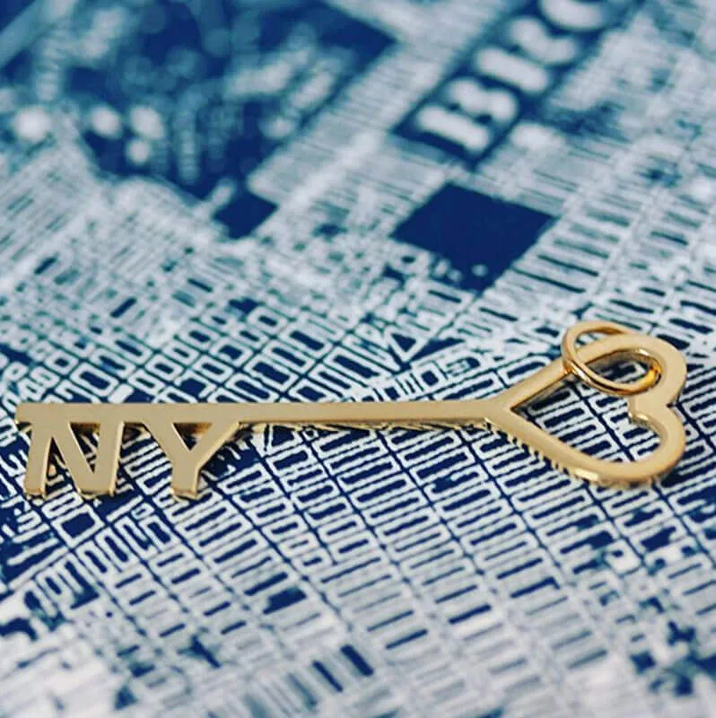 Key & Heart Charm New York City Gold