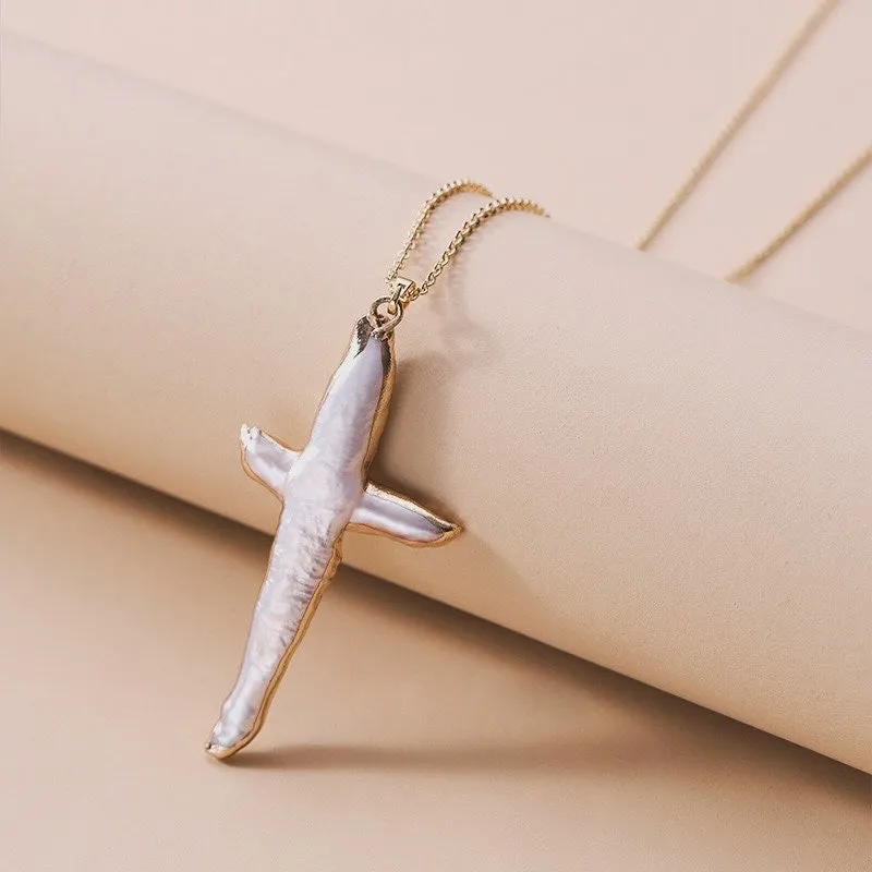 Large Cross Pearl Pendant