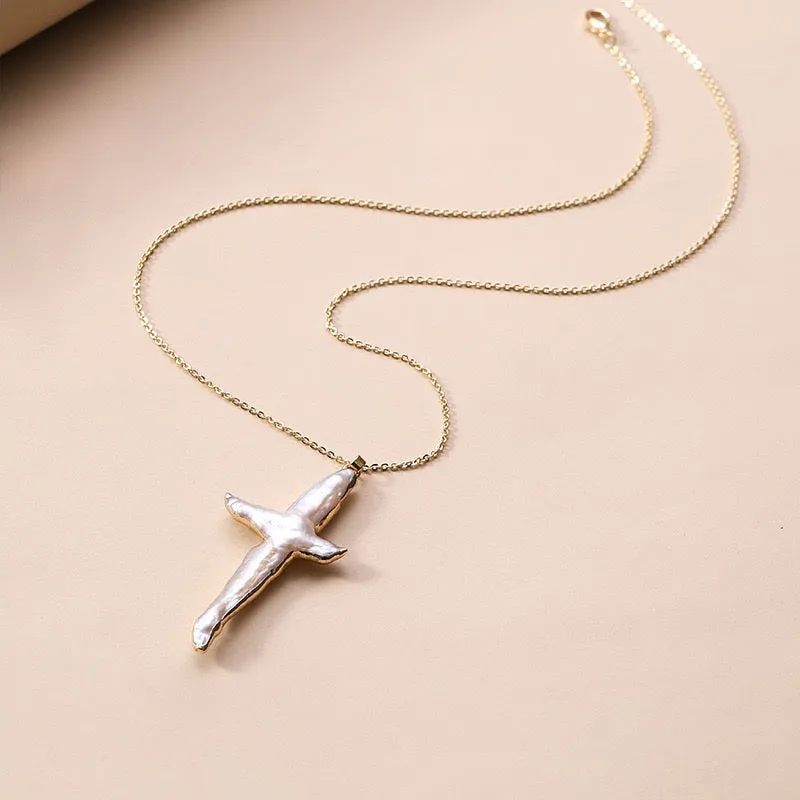 Large Cross Pearl Pendant