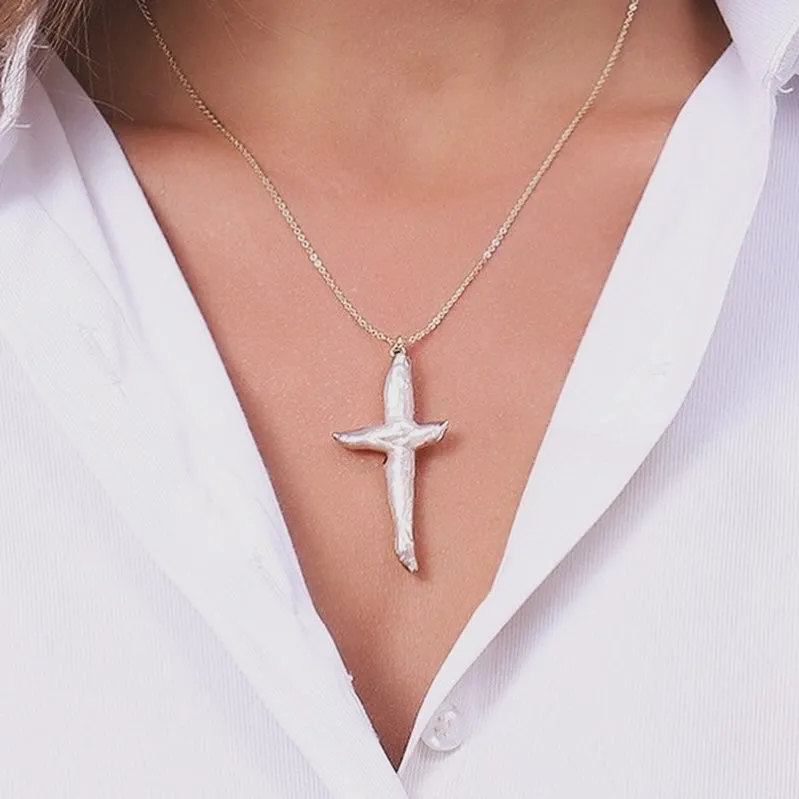 Large Cross Pearl Pendant