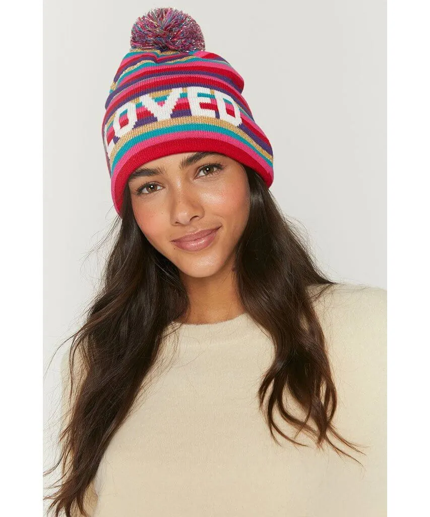 LOVED Rainbow Pom Beanie