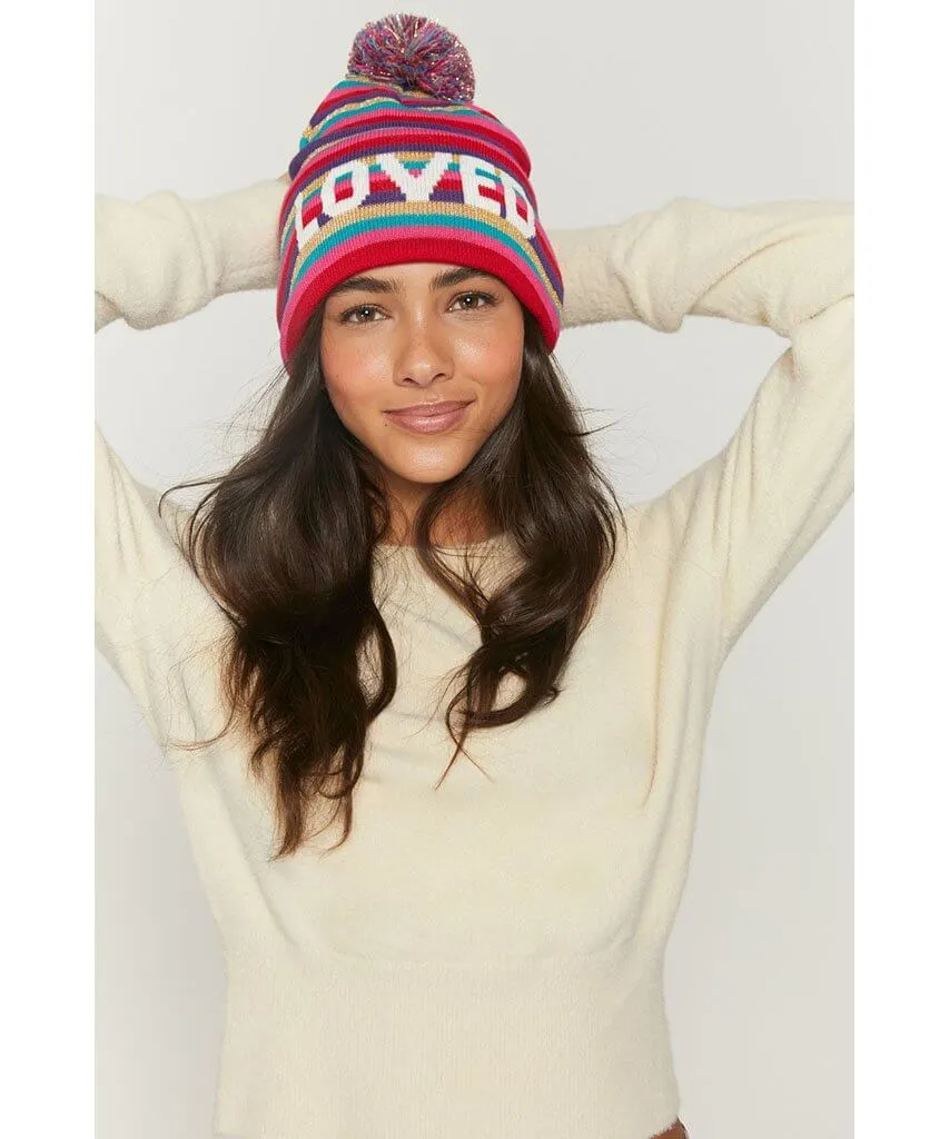 LOVED Rainbow Pom Beanie