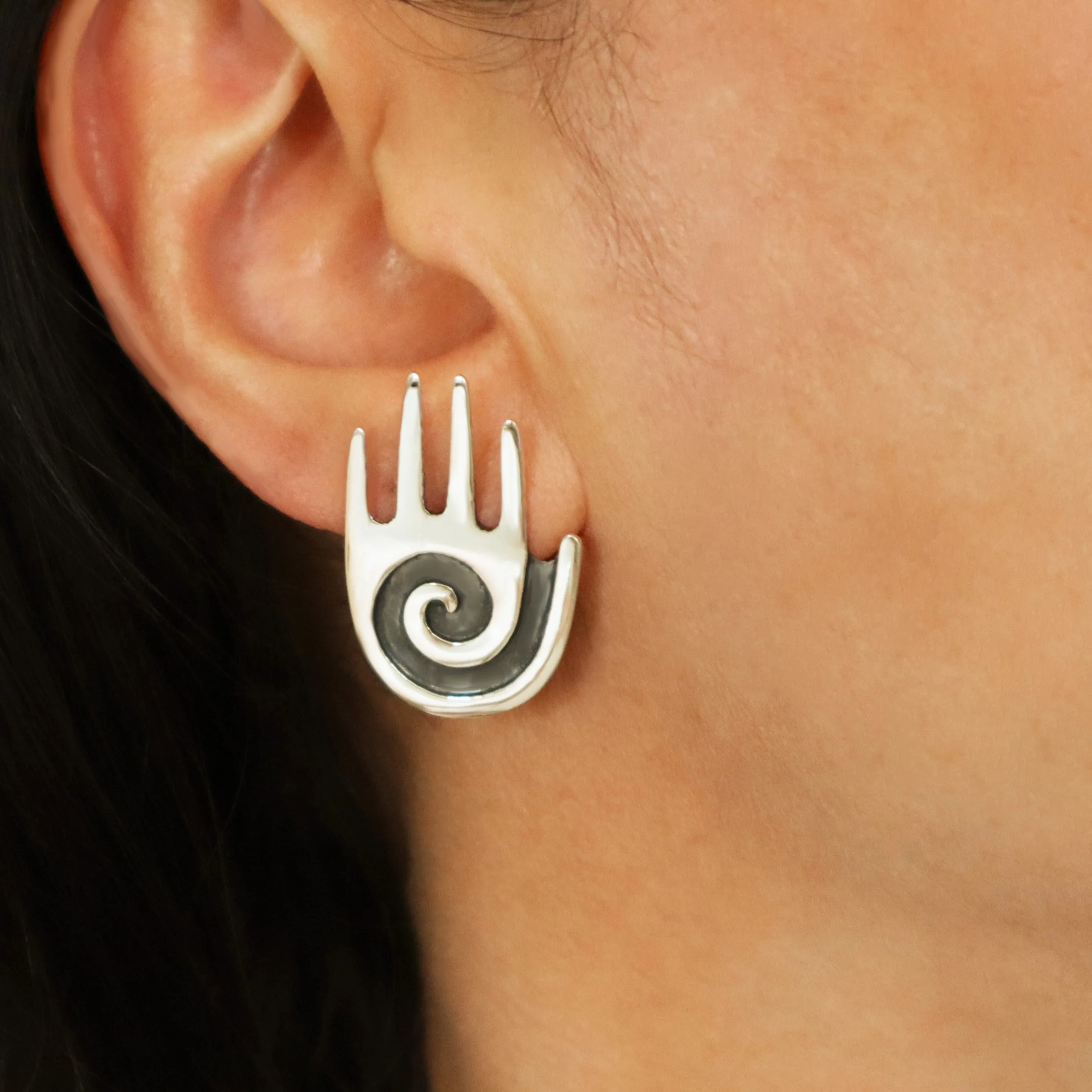 Maria Belen Designer Sterling Silver Hand Earrings