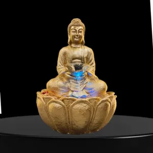 Next in Crafts Mini Lotus Buddha Water Fountain for Table Decor |Living Room Decor| Gift Items | Home & Office Decor Item |Buddha Water Fountain| (Gold)