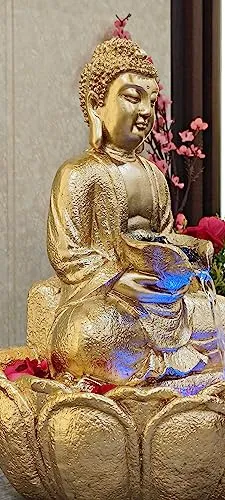 Next in Crafts Mini Lotus Buddha Water Fountain for Table Decor |Living Room Decor| Gift Items | Home & Office Decor Item |Buddha Water Fountain| (Gold)