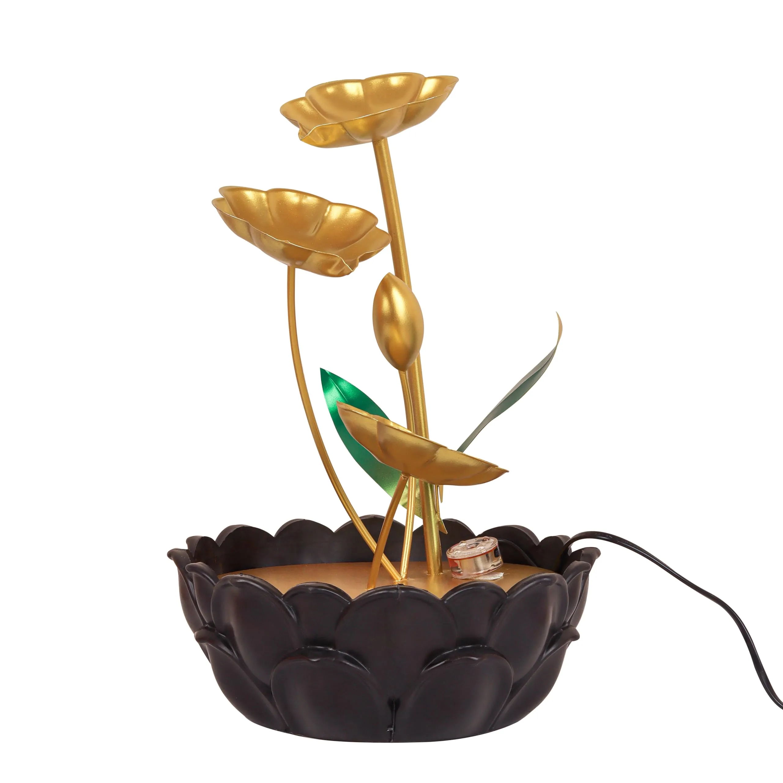 Next in Crafts Tabletop Water Fountain Ornaments with Waterfall Desktop Lotus Fountains, Deep Basin and Natural River Rocks, Indoor Zen Relaxation for Office, Bedroom Decor Item (Golden, 1 PCS)