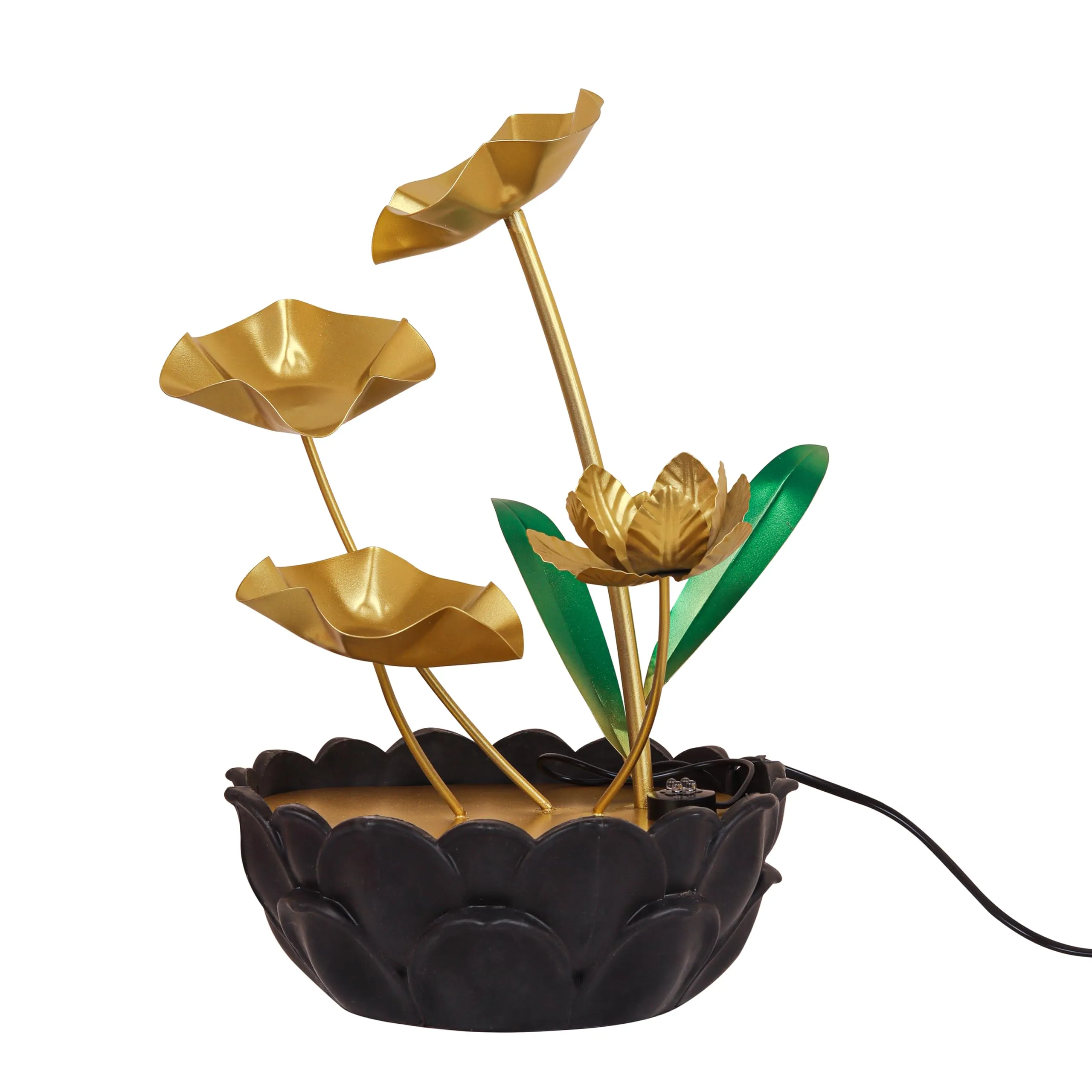 Next in Crafts Tabletop Water Fountain Ornaments with Waterfall Desktop Lotus Fountains, Deep Basin and Natural River Rocks, Indoor Zen Relaxation for Office, Bedroom Decor Item (Golden, 1 PCS)