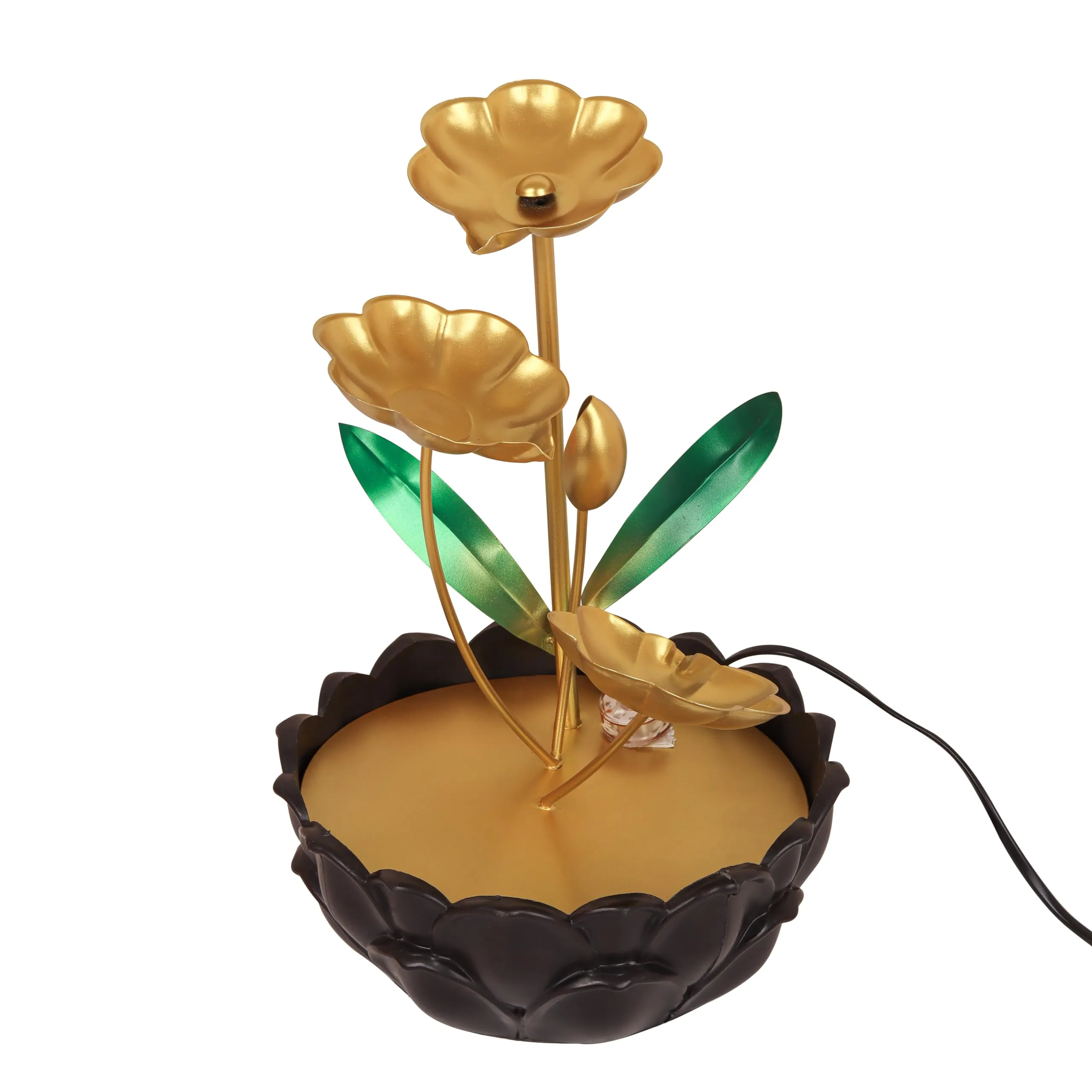Next in Crafts Tabletop Water Fountain Ornaments with Waterfall Desktop Lotus Fountains, Deep Basin and Natural River Rocks, Indoor Zen Relaxation for Office, Bedroom Decor Item (Golden, 1 PCS)