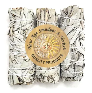(Pack of 3)-New Age Smudges & Herbs -Premium Organic California White Sage Incense 4 Inches Long. Home Cleansing Incense,Fragrance,Meditation,Smudging Rituals.California Smudge Sticks Rituals -4 Inch