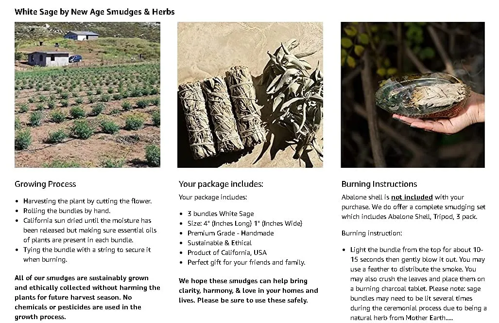 (Pack of 3)-New Age Smudges & Herbs -Premium Organic California White Sage Incense 4 Inches Long. Home Cleansing Incense,Fragrance,Meditation,Smudging Rituals.California Smudge Sticks Rituals -4 Inch